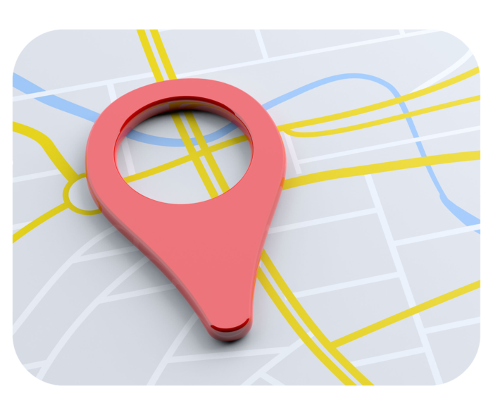 Stadtkarte mit roter Markierung.