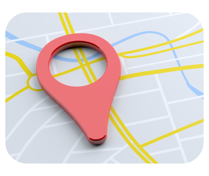 Stadtkarte mit roter Markierung. 