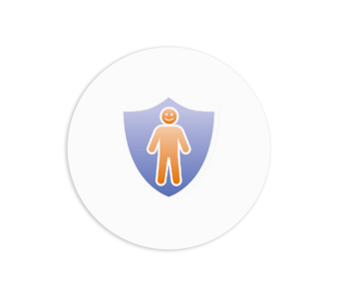 Schematische Darstellung eines Schutzschildes. Darauf schematische Darstellung einer Person.