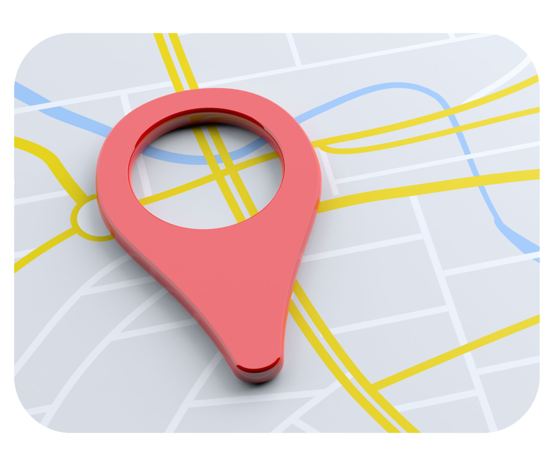 Stadtkarte mit roter Markierung.