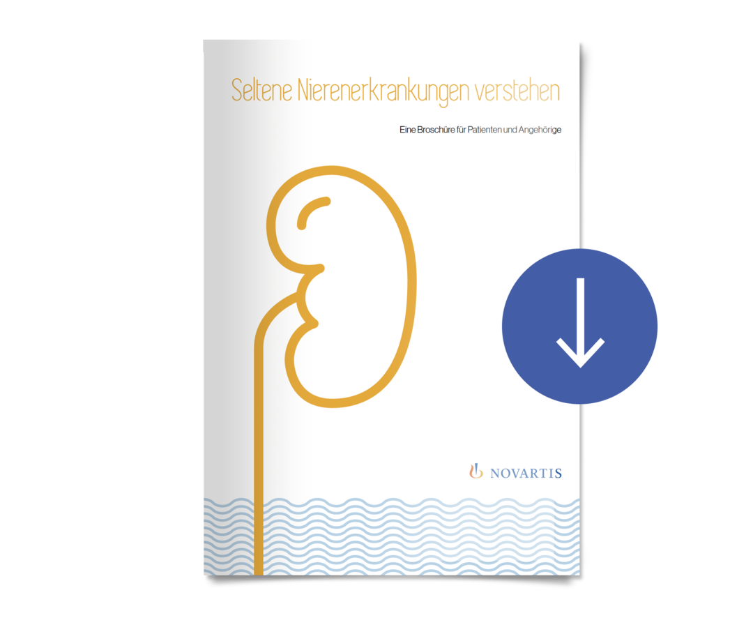 Erste Seite der Patientenbroschüre mit Grafik einer Niere.