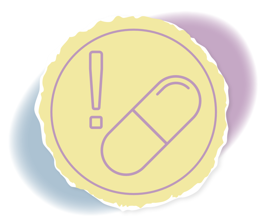 Icon: Weitere Sicherheitshinweise Ein Ausrufezeichen, daneben eine Medikamentenkapsel.