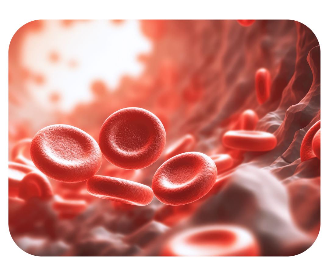 Vergrößerte Darstellung von Erythrozyten in einem Blutgefäß.