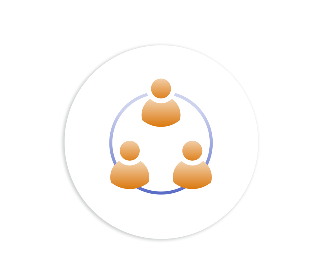 Schematische Darstellung dreier Personen, die über einen Kreis miteinander verbunden sind.