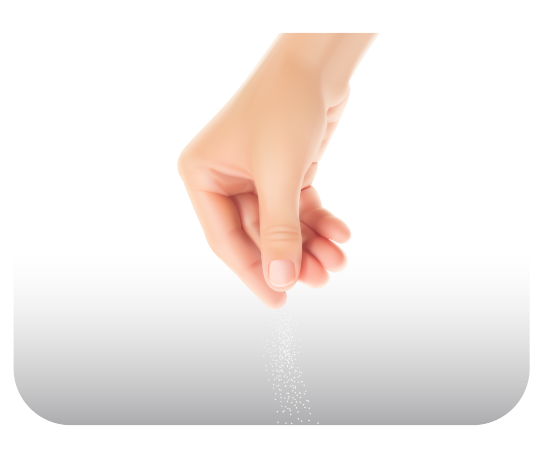 Eine Hand, die eine Prise Salz verstreut.