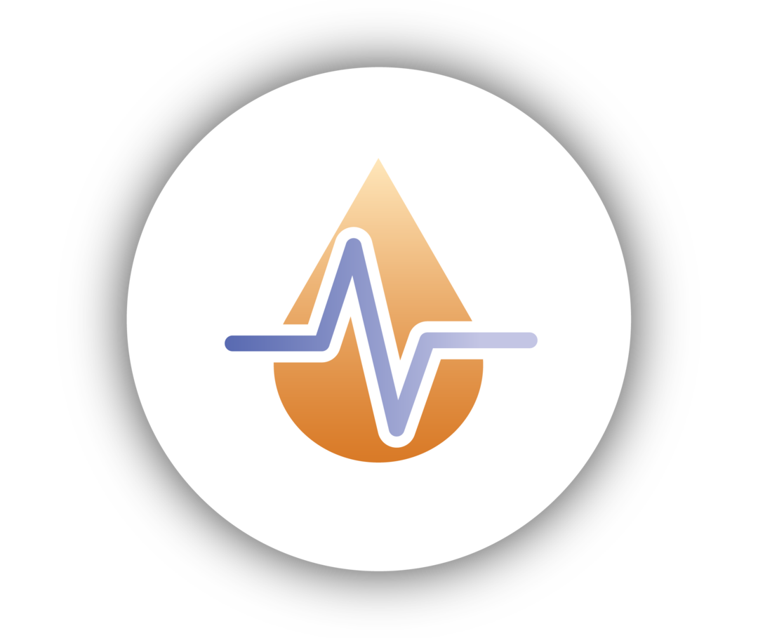 Schematische Darstellung eines Bluttropfens mit einer Linie, die den Herzschlag symbolisieren soll.