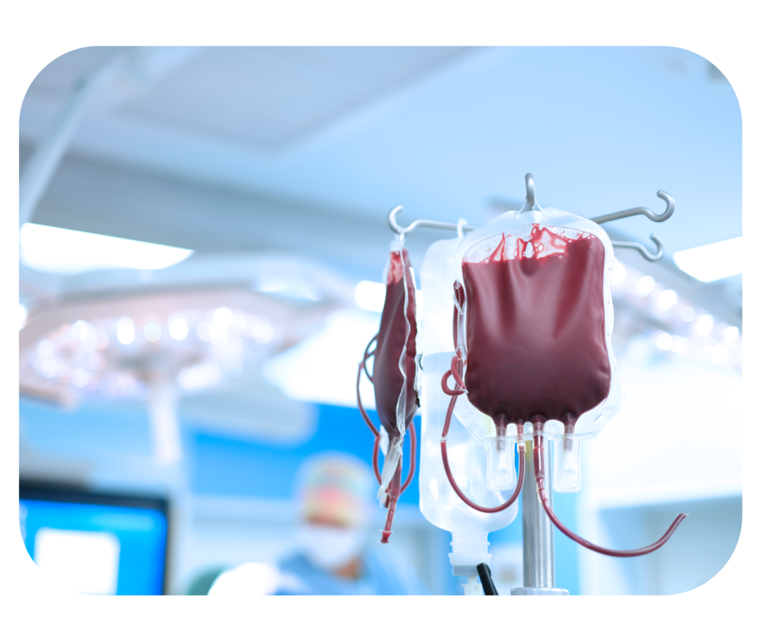 Zwei Beutel mit Blutkonserven an einem Ständer.